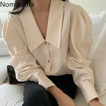 Nomikuma Korean Chic Puff z długim rękawem damska bluzka jesień 2020 nowe koszule z długim rękawem będące przyczyną stałych Blusas Mujer 6C882