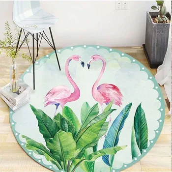 Nowa roślina tropikalna flamingo drukowany domowy dekoracyjny okrągły dywan kreskówka okrągłe dywaniki salon sypialnia maty antypoślizgowe KP01