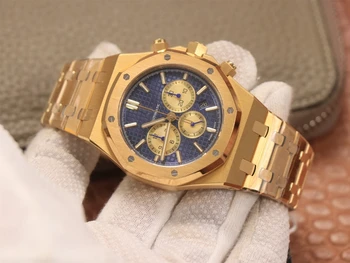 Nowe luksusowe markowe zegarki AP RoyalOak 26331BA.OO.1220BA.01 chronograph seria gold dorywczo mężczyzna zegarka automatyczny mechaniczny