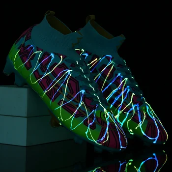 Nowe męskie buty do piłki nożnej buty chłopiec długie kolce TF Kolce high top buty miękkie kryty trawnik futsal piłka nożna buty Chuteira Futebol