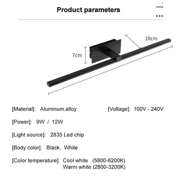 Nowoczesny led lustro lampa 9W 12W AC90-260V ścienny przemysłowy kinkiet do łazienki aluminiowa ZJQ0001