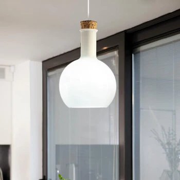 Nowoczesny minimalistyczny, biały szklany żyrandol z jedną głowicą Nordic creative bottle design wood dining room decoration LED E27 lighting