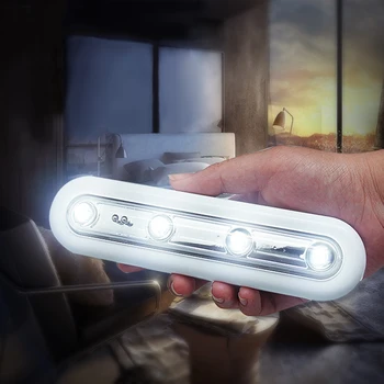 Nowy 4-led czujnik pod szafą obrotowy Push Cabinet Lamp Tap Touch Stick on Light Lams Self-Stick
