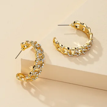 Nowy Ins złoty łańcuch CC okrągłe zielone kamienie minimalizm minimalistyczny hoop kolczyki korea moda eleganckie kobiety partia biżuterii kolczyki