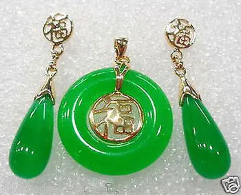 Nowy styl gorący zielony kamień Fortune okrągły wisiorek naszyjnik kolczyki zestaw moda poprawiny biżuteria