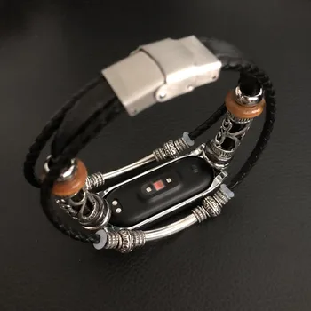 Pasek do zegarka ze skóry naturalnej dla Mi Band 4 pasek skórzany pasek, bransoletka z metalową obudową dla Xiaomi Mi Band 4 Akcesoria do bransoletek