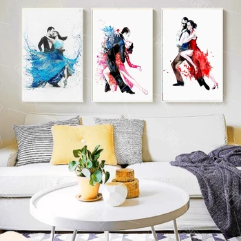 Pasja Samba pary taneczne plakaty i druki abstrakcyjne dekoracje do domu Akwarela na płótnie Malarstwo ścienne sztuka obraz do sypialni