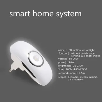 PIR Motion Sensor Night Light Control Smart Nightlight biały zimny obudowa indukcyjna mini-lampa Plug-In do sypialni kryty schodowy oprawa