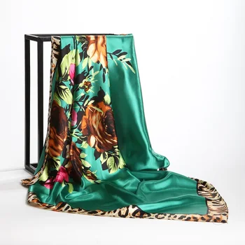 Piękny szal jedwabny satynowa hidżab szalik dla kobiet kwadratowe Szale leopard print głowy, szaliki damskie 90*90 cm szyi chusty dla pań
