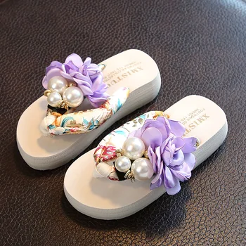 Plażowe pantofle dziewczęce damskie kwiatowe kapcie dziecięce obuwie domowe 2020 letnie wygodne dzieci modne dorywczo japonki sandały