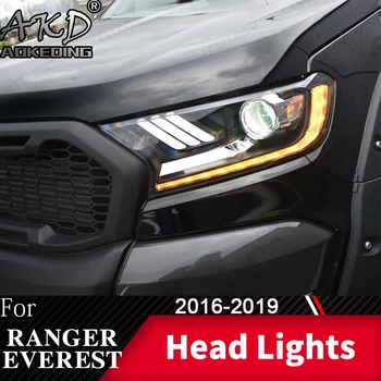 Reflektor do samochodu Ford Ranger 2016-2019 Thunder Everest reflektory Przeciwmgielne stawek zawieszenia światła DRL H7 LED Bi xenon lampa samochodowy akcesoria