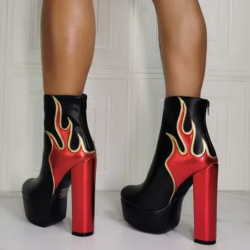 RIBETRINI INS marka kobiety sexy botki na obcasie zamek buty na platformie kobiety 2020 blok pięty luksusowe jesienne buty kobieta