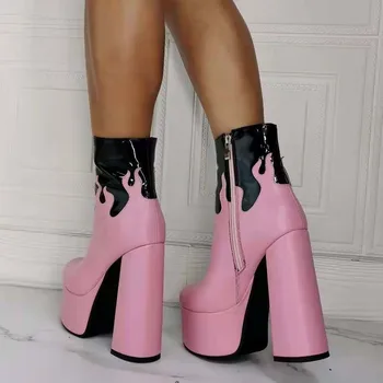 RIBETRINI nowy marka damskie platformy zamek botki Damskie kozaki stylowe wzornictwo gruba podeszwa wiosna jesień buty