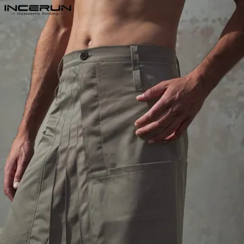 Rocznika męskie spódnice spodnie casual przycisk jednolity kolor plisowane spódnice spodnie mężczyźni kilt moda vintage, styl punk spodnie mężczyźni S-5XL INCERUN