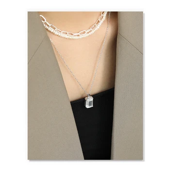 S ' Steel awenturyn wisiorki naszyjnik prezent dla kobiet 925 srebro próby luksusowe geometryczne modne naszyjniki obroże wykwintne biżuteria