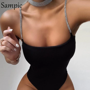 Sampic sexy casual party czarny biały diament pasek body kobiecego ciała oparcia topy bodycon kombinezon krótki kombinezon lato 2020