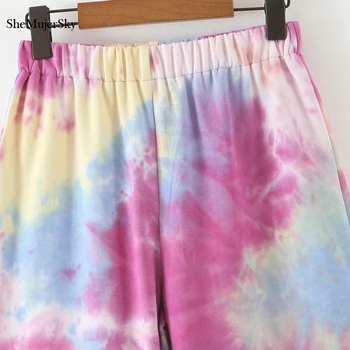 SheMujerSky kolorowy print szorty z wysokim stanem guma w pasie 2020 pantalones cortos mujer
