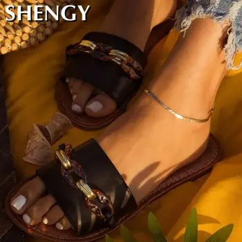 SHENGY letnie damskie pantofle plażowe Przezroczyste buty na płaskiej podeszwie Damskie sandały przezroczysty open toe odkryty slajdy damskie rzymskie japonki