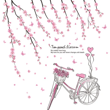 [shijuekongjian] kreskówka dziewczyna ściany naklejki DIY brzoskwinia kwiaty rower naklejki ścienne dla domu dla dzieci pokoje dziecięce, dekoracje