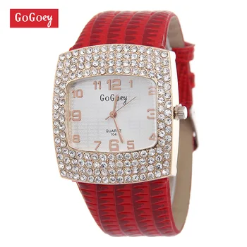 Sprzedaż luksusowe Gogoey marka skórzane zegarek kobiet panie rhinestone sukienka zegarek Kwarcowy go070