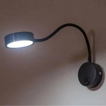 Srebrno-czarne led kinkiet z przełącznikiem 3 W, 5 W, 7 W AC85-265V sypialnia stolik lampka do czytania kierunek regulowanego oświetlenia wewnętrznego
