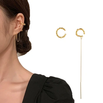 Styl Retro Złoty Metalowy Łańcuch Asymetryczny Ucha Zacisk Moda 2020 Trend Długi Kutas 925 Srebro Kolczyki Kolczyki Dla Kobiet
