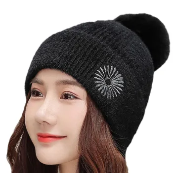 SUOGRY 2019 nowa haft pom-pom czapka zimowa dla kobiet Modne gładkie ciepłe czapki z dzianiny czapka czapka marka gruba czapka Damska