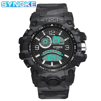 Synoke Zegarki Męskie sportowe duże led cyfrowy wodoodporny zegarek moro wojskowe elektroniczne zegarki męskie