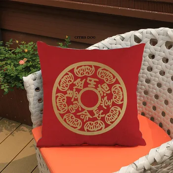 Szczęśliwy Nowy Rok Chiński Styl Tło Czerwone Lucky Fu Character Throw Pillow Case Home Sofa Room Do Room), Holiday Decorative Cover Pillow