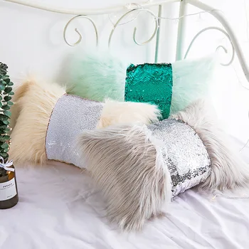 Sztuczne futro poszewka biały zielony szary cekinów poszewka wystrój domu Nakłucie poduszka 30x50 cm poszewki dekoracyjne