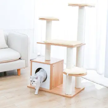 Szybka wewnętrzna dostawa Pet Cat Tree Tower Condo House Drapaczka Post Toy for Cat Kitten Cat Jumping Toy with Ladder Playing Tree
