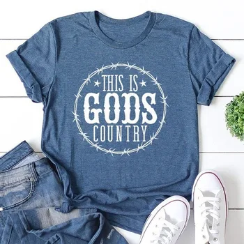 This Is Gods Country Letter Print Women T Shirt Short Sleeve O Neck Loose Women Tshirt Ladies Fashion Tee Shirt Tops Clothes
