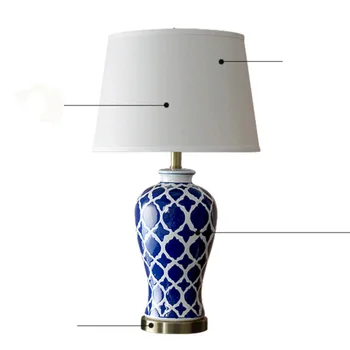 TUDA Darmowa wysyłka na chiński styl lampa ręcznie malowane niebieski siatka ceramiczna lampa stołowa do hotelu holu sypialnia lampy E27