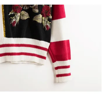Urządzony w luksusowym firmowy designerski sweter z dzianiny dla kobiet w stylu Vintage O dekolt frezowanie Korony kot haft kwiatowy guziki sweter z dzianiny
