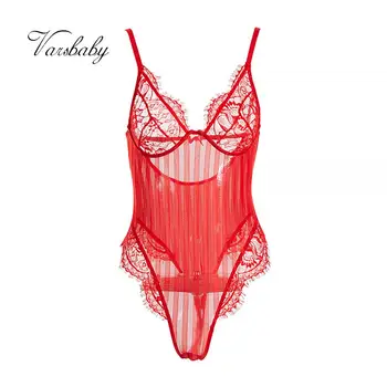 Varsbaby Sexy Women ' s Floral Lace Lingerie See Through Bodysuits Nightwear One-piece Pajamas