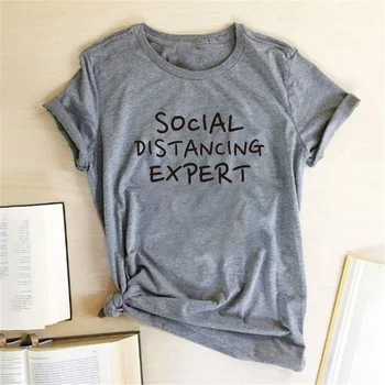 VIP HJN Social Distancing Expert Letter Printing koszulki odzież Damska letnia koszulka Damska casual Harajuku Top