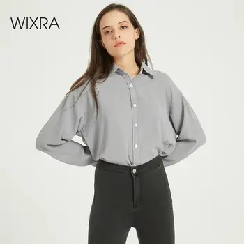Wixra kobiety elegancki jednolity bluzka i koszula wiosna jesień panie z długim rękawem szyfonowa koszula skręcić w dół kołnierz bluzki topy Blusas