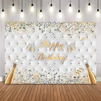 Wszystkiego najlepszego z Okazji urodzin dorosłych, dekoracje party tło połysk błyszczące diamenty szampana kobiety urodziny zdjęcia w tle baner wystrój