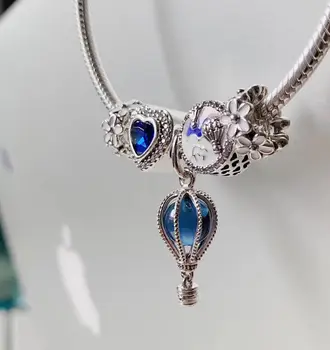Wysokiej jakości Blue Heart Jeweled Hot Air Balloon wisiorek zestaw ze srebra z oryginalnym logo biżuteria i darmowa dostawa.