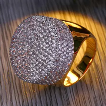 Wysokiej jakości hip-hop Iced Out Bling pierścień złoty kolor mikro utorować sześciennych Cyrkon okrągłe pierścienie 7,8,9,10,11 rozmiar pięć dla mężczyzn biżuteria
