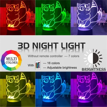 Wystrój 3d lampa Inuyasha 3d Night Light Kirara Figure for Room Decor LED Color Changing Nightlight anime prezent dla dziecka, stolik nocny
