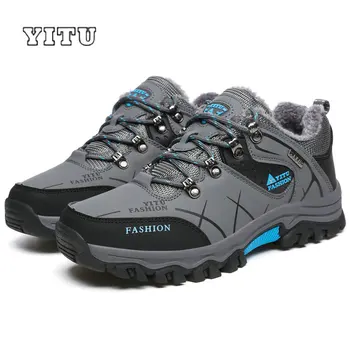 YITU Plus Size 39~47 Men Outdoor Hiking Shoes Winter Brand Anti-Skid Mountain Climbing Shoes męskie futro ciepłe buty meble