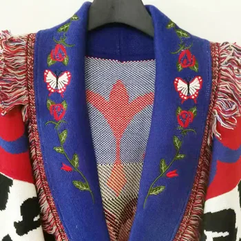 Zima jesień sweter kobiety bawełna haft szal klapy druku kwiatowy artystycznej gruby sweter sweter z dzianiny
