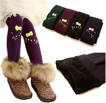 Zimowe legginsy dla dziewczynki z nadrukiem KT Cat grube флисовые dziecięce spodnie elastyczne z wysokim stanem Dziecięce legginsy dla dziewczynek Śnieżna ubrania, buty, spodnie