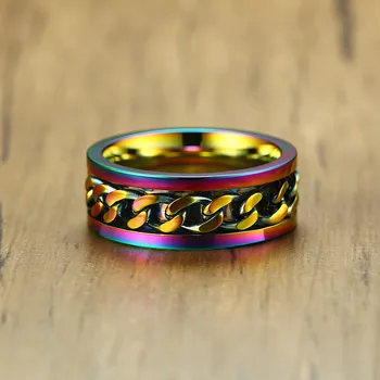 ZORCVENS 8 mm elastyczne zawó pozycji łańcuch pierścień dla mężczyzn obrączka z stali nierdzewnej unisex biżuteria wielokolorowe męskie biżuteria