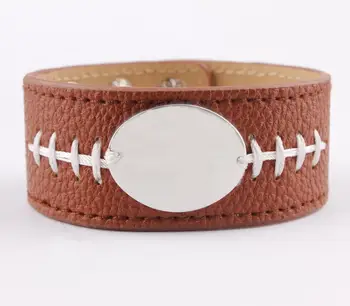 ZWPON 2018 skóra softball, piłka nożna bransoletki monogram Owalny pusty skórzane bransoletki dla kobiet skok przycisków biżuteria