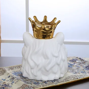 Złota Korona Król Lew głowa zwierzęcia banku do przechowywania niedźwiedź lis ozdoby figurki ceramiczne miniaturki do ślubu domowego biura wystrój
